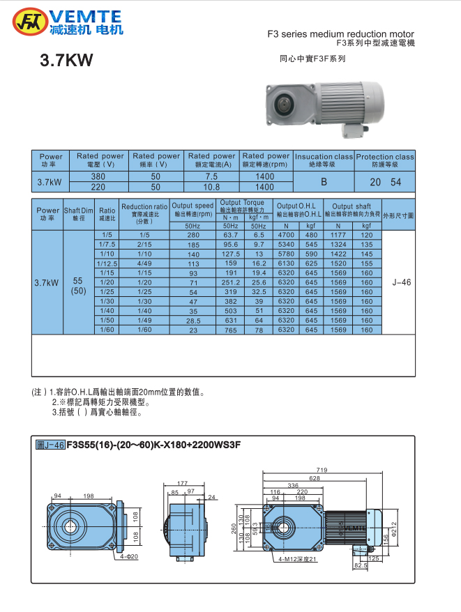 標準型3.7KW-實心軸